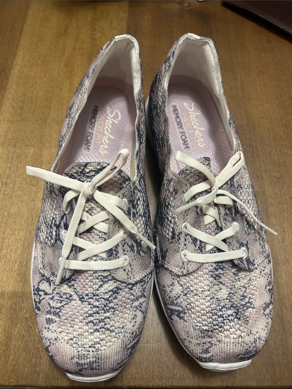 Skechers Women’s Light Pink Snake-Print Lace-Up Sneakers